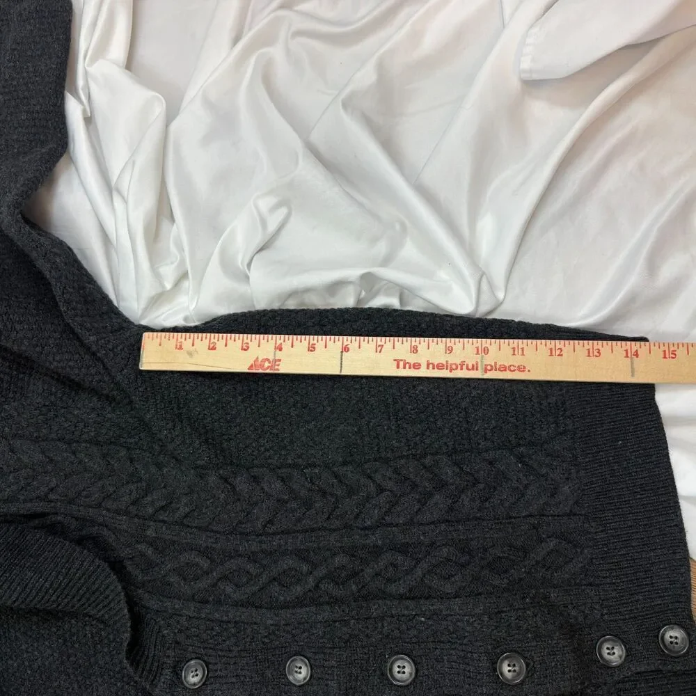 PHIL PETTER Cardigan Sweater Cableknit Fisherman Gray Merino Wool Men Size L